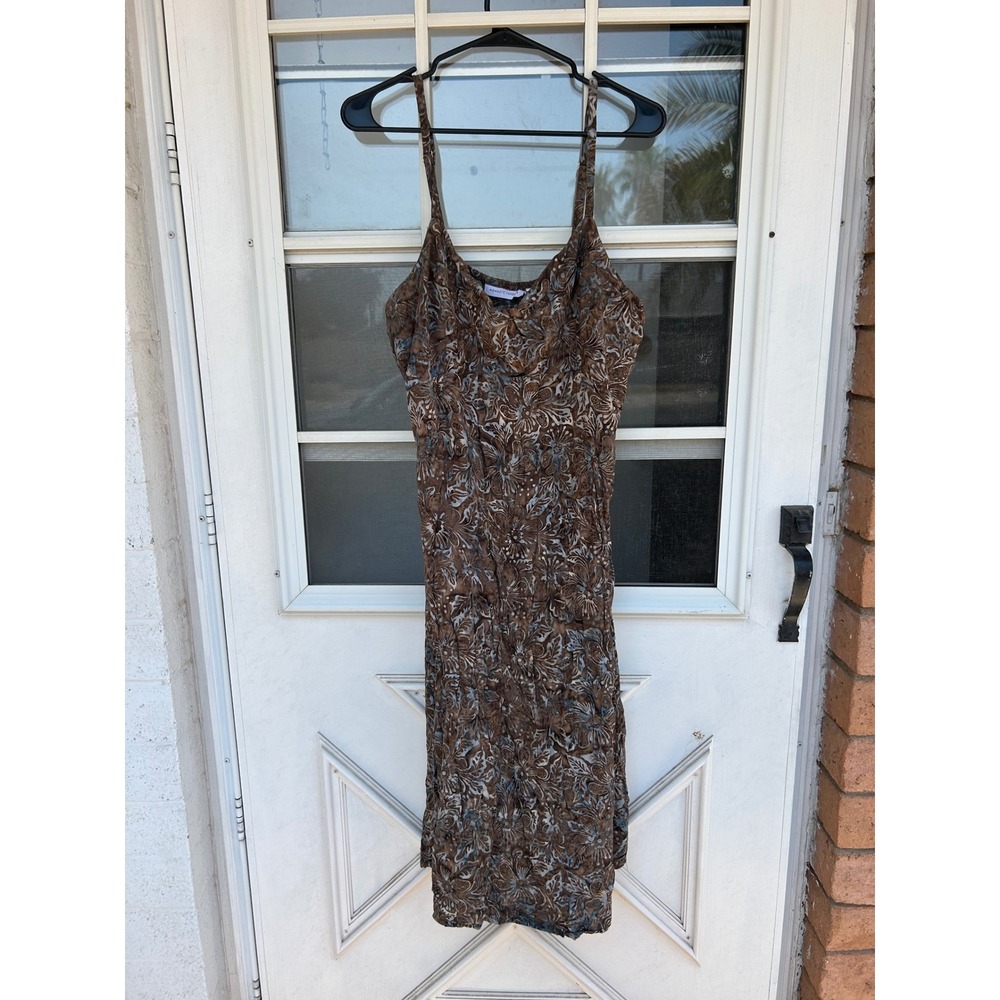 Nomadic Traders Brown Floral Batik Rayon Midi Slip Dress Large Whimsigoth 90s